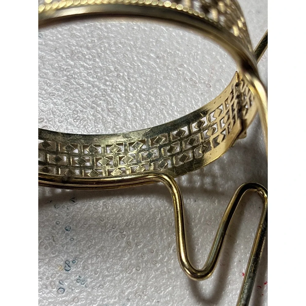 Dip Bowl Holder Gold Tone Pierced Metal Clip On Chip Bowl Accessory Vintage